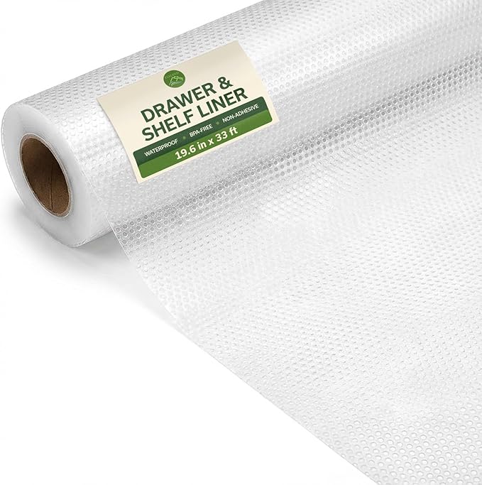 EVALAND Shelf Liners for Kitchen Cabinets Non-Adhesive 19.6" x 33 FT Clear Drawer Liner Non Slip, Washable Cabinet Liner, Waterproof Shelf Liners for Cabinets, Refrigerator Bathroom Pantry Cabinet Mat