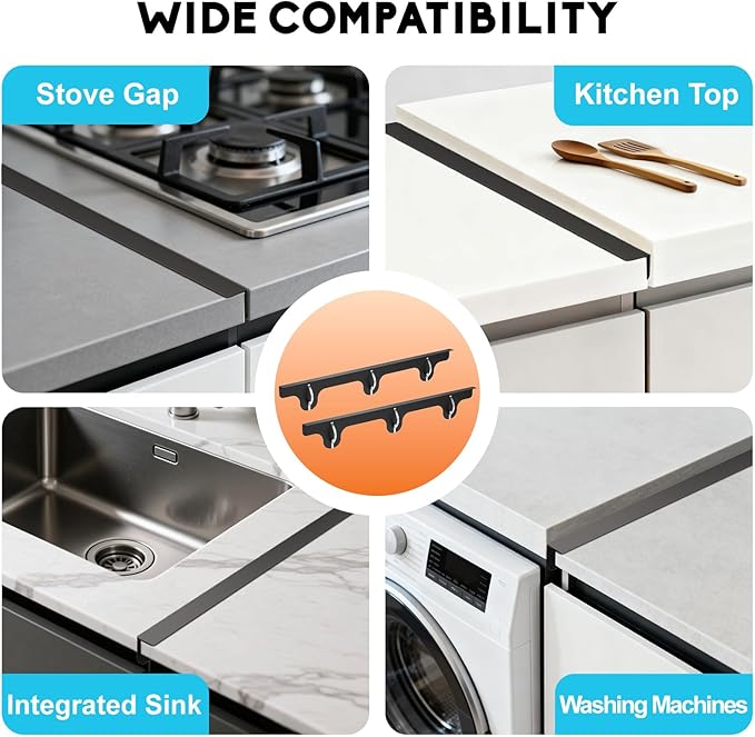 Stove Gap Covers - 2 Pack Stainless Steel Stove Gap Filler, Length 23.4" Width 0.79"Heat Resistant Oven Gap Filler - Spring Clip Design Non-Slip Stove Guard Between Stove Top & Counter