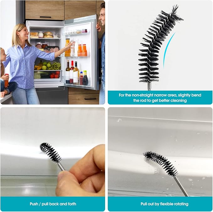 RayTour Extra-Thick Drain Brush with Stronger Spring - 67-Inch Flexible Pipe Cleaning Tool - Dual Bristle Heads - Ideal for Curved Pipes and Slim Holes – Black