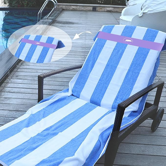 Towel Bands (6 Pack) - Stretch Beach Towel Clips for Beach, Pool, Cruise Chairs; Purple