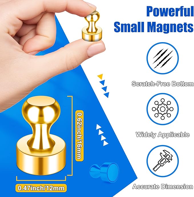 Strong Refrigerator Magnets, Whiteboard Magnets for Small Gold Push Pins, 18 PCS Magnetic Clips Heavy Duty for Desk Accessories, Kitchen Decor, Crafts, Locker, Map Decorative