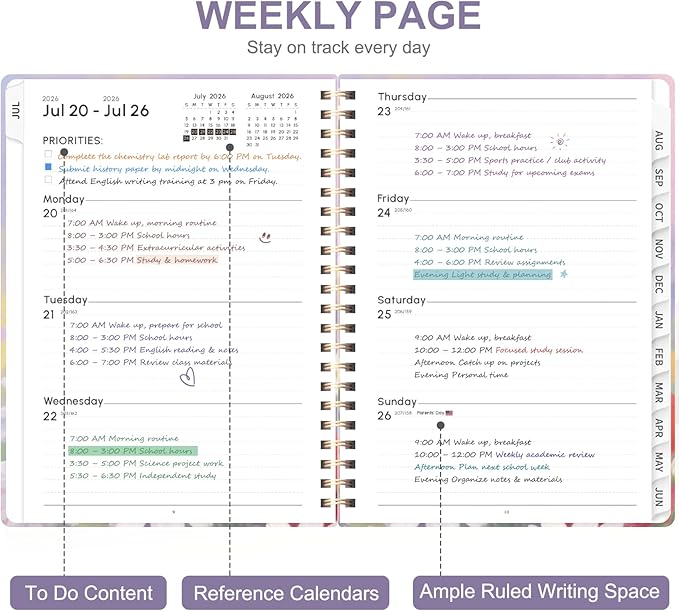 Planner 2026-2027, Weekly and Monthly Academic Planner, July 2026 - June 2027, Hardcover Calendar Agenda Book for School Year Planning, School Supplies for Teacher and Student, A5(6.3'' x 8.5'')