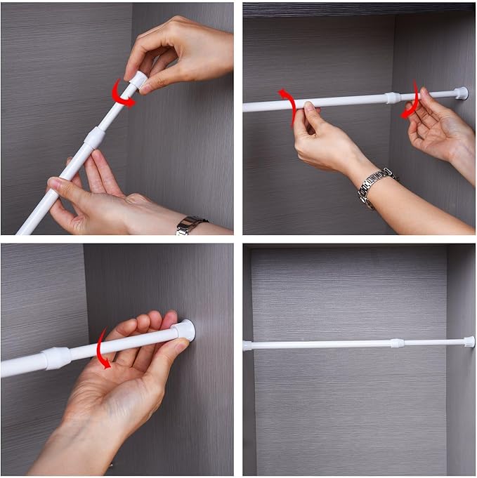 AIZESI Spring Tension Curtain Rods Short Tension Rod (White,12" to 19"-4Pcs)
