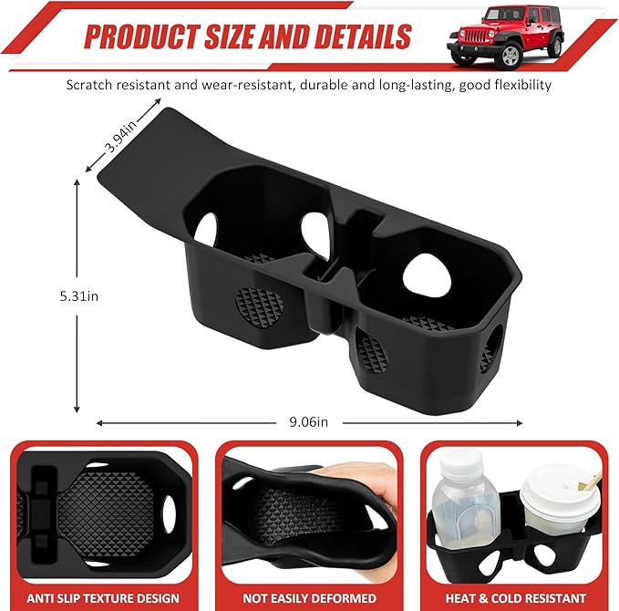 Cup Holder Coaster Fit for 2018-2025 Jeep Wrangler JL JLU 4XE/Gladiator JT Accessories, Cup Holder Mat Pad Inserts Interior CupHolder Liner for 2024 Jeep Wrangler(for Wrangler&Gladiator)