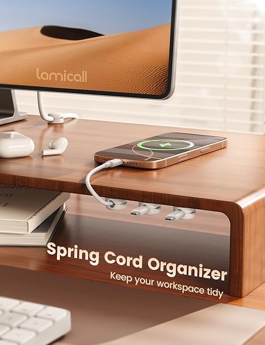 Lamicall Cord Organizer, Spring Cable Management Clips - 6-Pack Compact Desk Cable Holder Clips, Nightstand Phone Charging Cord Holder, Halloween Adhesive Wire Organizer, Office Accessory, White