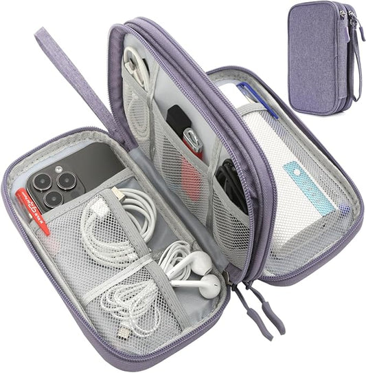 Travel Electronic Organizer Pouch Bag, Waterproof Portable Electronic Accessories Storage Multifunctional Case for USB, Cable, Cord, Charger, Phone, Power Bank, Earphone (Purple, Large)