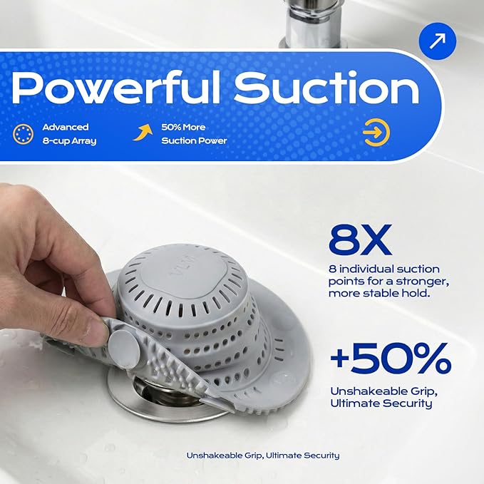 VLM 2 Pack Shower Hair Drain Catcher, Collapsible Silicone Hair Catcher Shower Drain with 8 Suction Cups - Drain Hair Catcher for Bathtub, Shower, Laundry, Sink,with Large Size