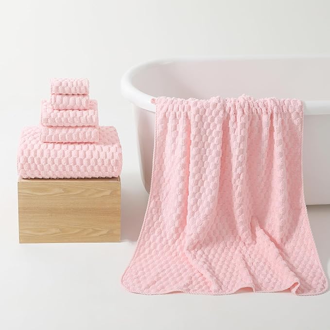 REDKISS Pink Microfiber Bath Towels Set of 6-35x70 Inches Oversized Bath Sheets, Extra Large Bath Towels Set of 6 for Adults, Super Soft Quick Dry Lint Free Absorbent Microfiber Shower Towels