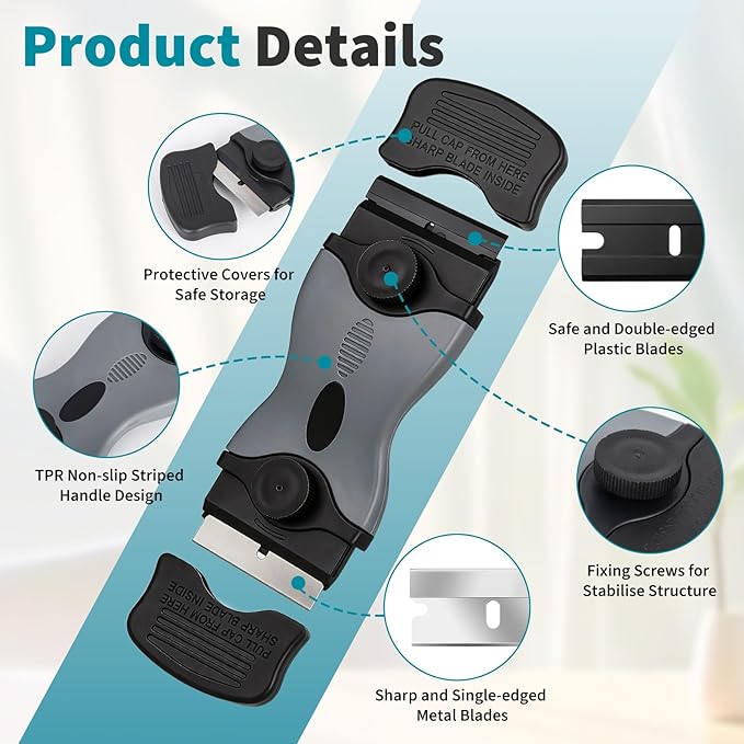 Oven Scraper for Cleaning, Glass Stove Top Scraper for Removes Tough Grease & Carbon Buildup, Multi-Purpose Glass Scraper Tool for Oven, Stovetop, Window, Tile, Floor 2 Pack