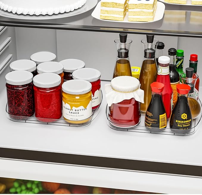 Yieach Clear Refrigerator Lazy Susan Turntable,11.9''x10.2'',Square Fridge Turntable Organizer,Large Rotating Fridge Tray for Kitchen,Countertop,Pantry,Cabinet,Jars and Condiment Organizer,Pack of 1