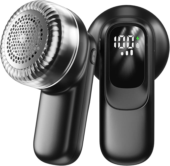 Rechargeable Fabric Shaver, Lint Remover with 3D Floating Blades & Powerful Motor, Portable Sweater Shaver with Digital Display, 3 Speeds Electric Lint Shaver for Clothes, Sweaters, Furniture