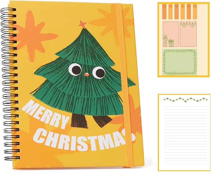 A5 Spiral Sticky Notebook,with 9 pads of decorated sticky notes and a handy notebook,Chrismas Note Pads Teacher Appreciation Gift XMS Gift Writing Memo Pads School Office Supplies and Daily Life Organization (Cedar)