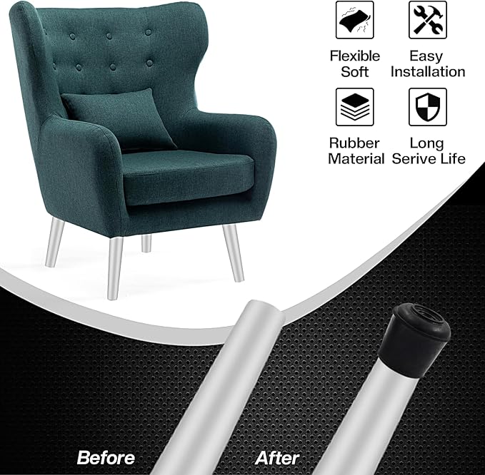 16pcs 3/4 Inch Round Chair Leg Tips Caps, Non-Slip Rubber Chair Leg Floor Protectors, Black Furniture Leg Caps Fit for 0.7"-0.75" (18-19mm) Diameter Round Feet