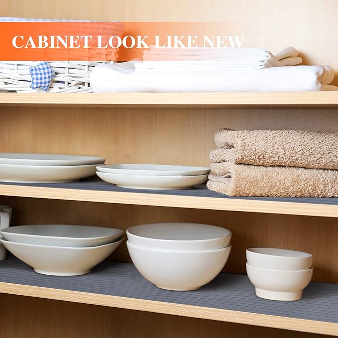 Shelf Liners for Kitchen Cabinets, 20Inch x 30Ft, Non Adhesive Shelf Liner, Non-Slip Kitchen Drawer Liners, Waterproof Durable Cabinet Liners for Shelves, Refrigerator, Pantry, Dark Gray