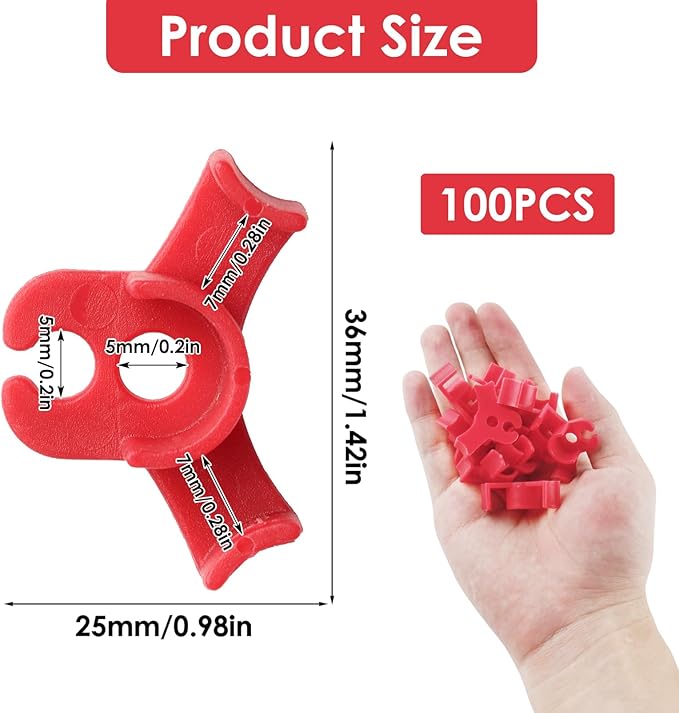 100 Pcs Plant LST Cilps, Adjustable Low-Stress Plant Training Clips, Reusable 90-Degree Bendable Clips to Bend for Tomatoes Cucumbers Beans Climbing Plants in Indoor or Outdoor Gardens (Red)