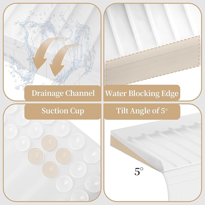 Silicon Edge Protectors for Kitchen Sink, Splash Guard With Suction Cups, Upgraded Design for Quartz, Granite, Bathtub (White, 14" x 4")