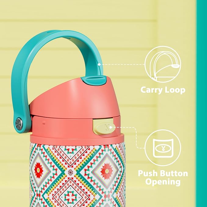 24 oz Insulated Water Bottle with Straw: Meoky Stainless Steel Metal Water Bottle with 2-in-1 Lid - Leak Proof, Cold for 24 Hours, Fits in Car Cup Holder, BPA-Free for Travel Sports Gym, Prism Folk
