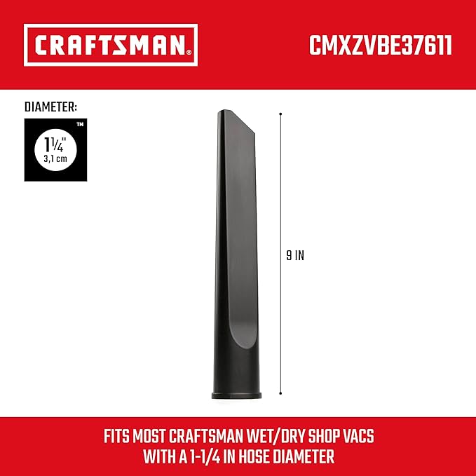 CRAFTSMAN CMXZVBE38611 1-1/4 in. Crevice Tool Wet Dry Vac Attachment, Industrial-Grade Shop Vacuum Accessory for Cleaning Tight Spaces, Fits 1-1/4 in. Hose Diameter