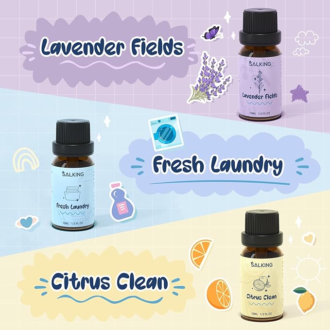 SALKING Laundry Collection Essential Oils Set, Pure Essential Oil for Diffuser, Clean Aromatherapy Fragrance Oil Gift Set, Use with Wool Dryer Balls, Citrus Clean, Lavender Fields, Still Breeze