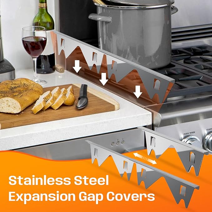 Stainless Steel Stove Gap Covers,Stove Gap Filler, Range Trim Kit, Stove Gap Guards, Heat Resistant and Easy to Clean, Easy retractable Length 13.8" to 27.5", Width 0.79",Silver(2PCS)