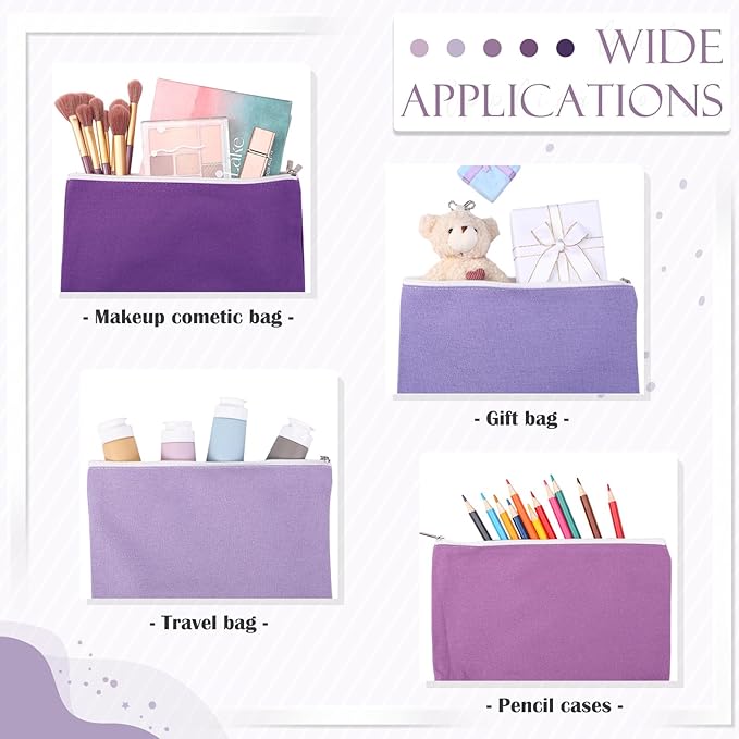 Reginary 10 Pcs Valentines Canvas Makeup Bags Bulk for Women Travel Toiletry Cosmetics Bags Blank DIY Pencil Pouch, Gift for Valentines Patrick's Day Wedding Bridal Shower Coworker(Purple)