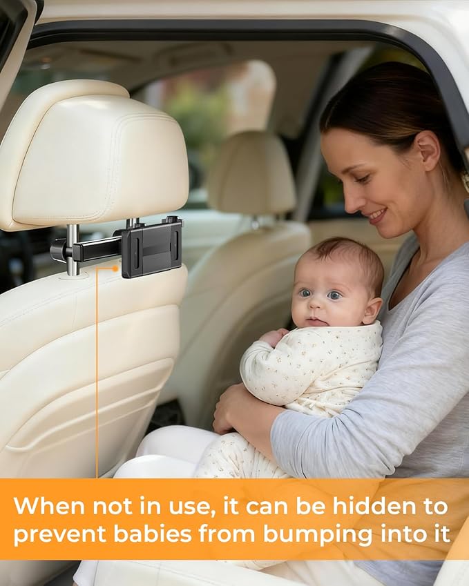 Tablet Holder for Car, Extendable & Pivoting Headrest Mount to Keep Kids Engaged – Road Trip Essential for 5.5-11" Devices (1 Pack)