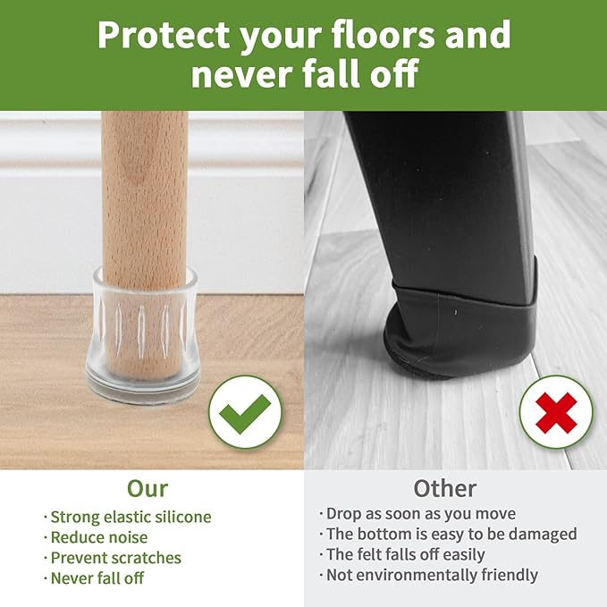 COVERCORNER 16PCS Chair Leg Floor Protectors, Chair Leg Protectors for Hardwood Floors, Furniture Pads for Hardwood Floors, Chair Socks Universal L Clear Fit 0.75"-0.94"