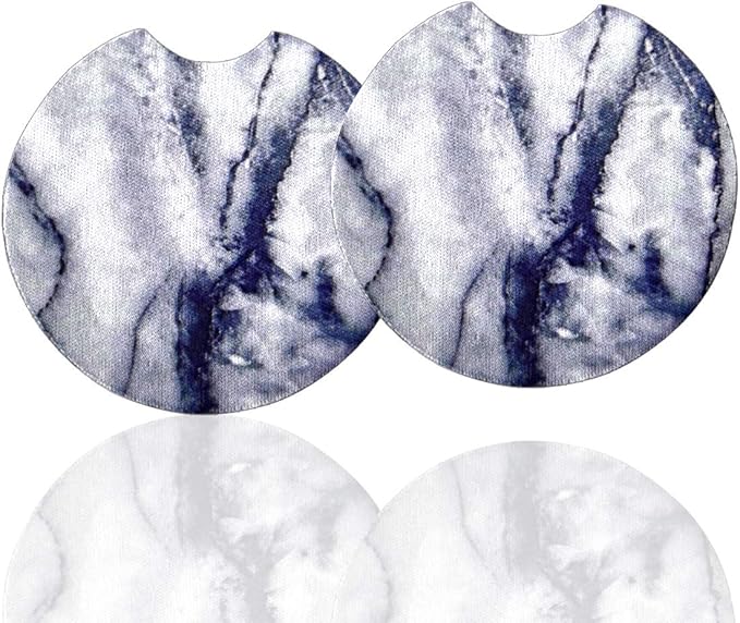 2 Pack Car Coasters for Drinks Absorbent - 2.75 Inch Cute Car Cup Holder Coasters for Women, Removable Cup Holder Coaster for Your Car, Car Interior Accessories for Women & Girls (White Marble)