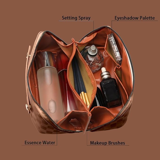 Travel Makeup Bag,Large Capacity Cosmetic Bags for Women,Waterproof Portable Pouch Open Flat Toiletry Bag Pattern Makeup Bag