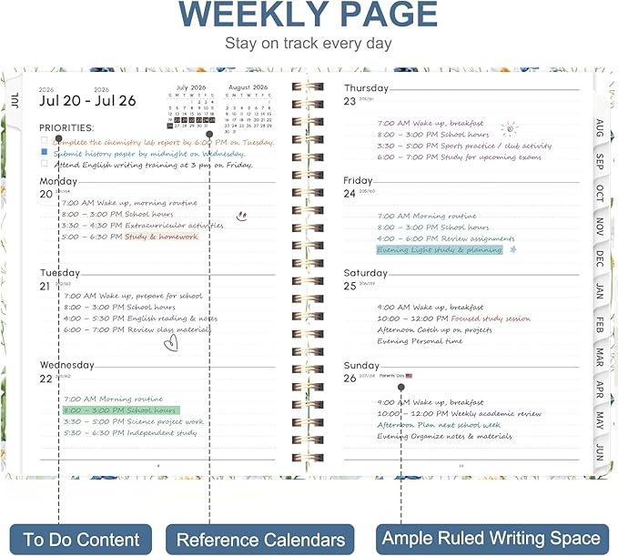 Planner 2026-2027, Weekly and Monthly Academic Planner, July 2026 - June 2027, Hardcover Calendar Agenda Book for School Year Planning, School Supplies for Teacher and Student, A5(6.3'' x 8.5'')
