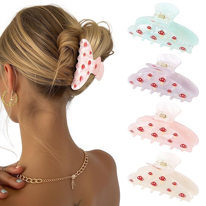 4Pcs Large Acrylic Clips - Big Non-Slip Banana Barrettes for Thick Hair, Strong Hold Jaw Clips for Women Girls