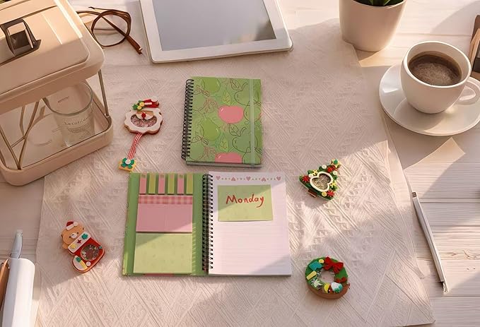 A5 Spiral Sticky Notebook,with 9 pads of decorated sticky notes and a handy notebook,Note Pads Teacher Appreciation Gift Writing Memo Pads School Office Supplies and Daily Life Organization (Meadow)