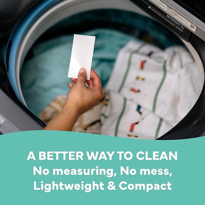 Tru Earth Compact Dry Laundry Detergent - Up to 128 Loads (64 Sheets) - Paraben-Free - Original Eco-Strip Liquidless Detergent, Travel | Packaging May Vary