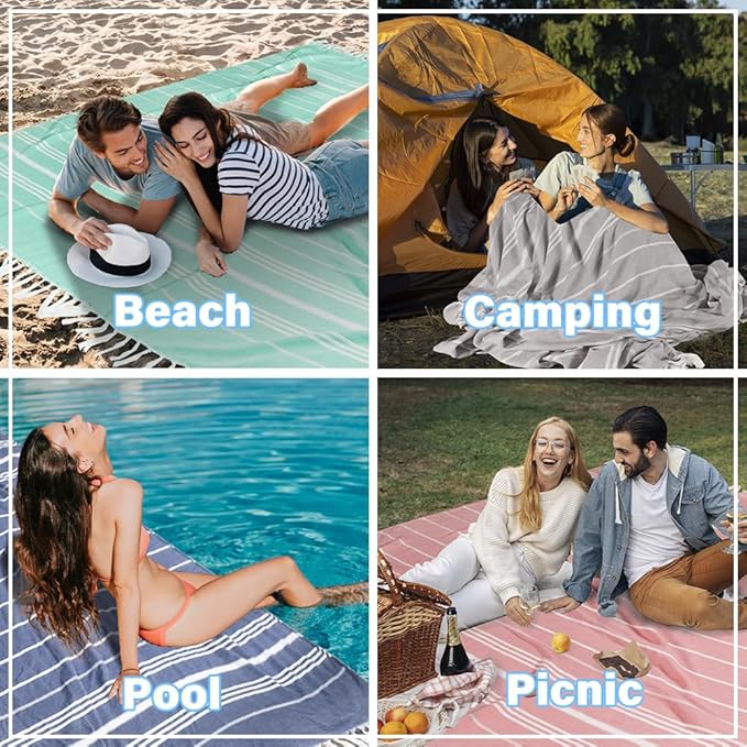 Giant Turkish Beach Towel Blanket 85x75 Cotton XXL Extra Large Oversided Bath Pool Blankets XL Huge Bed Sand Free Throw Towels Picnic Outdoor Big Quilt Necessities Cloud Gifts for Adult Blue