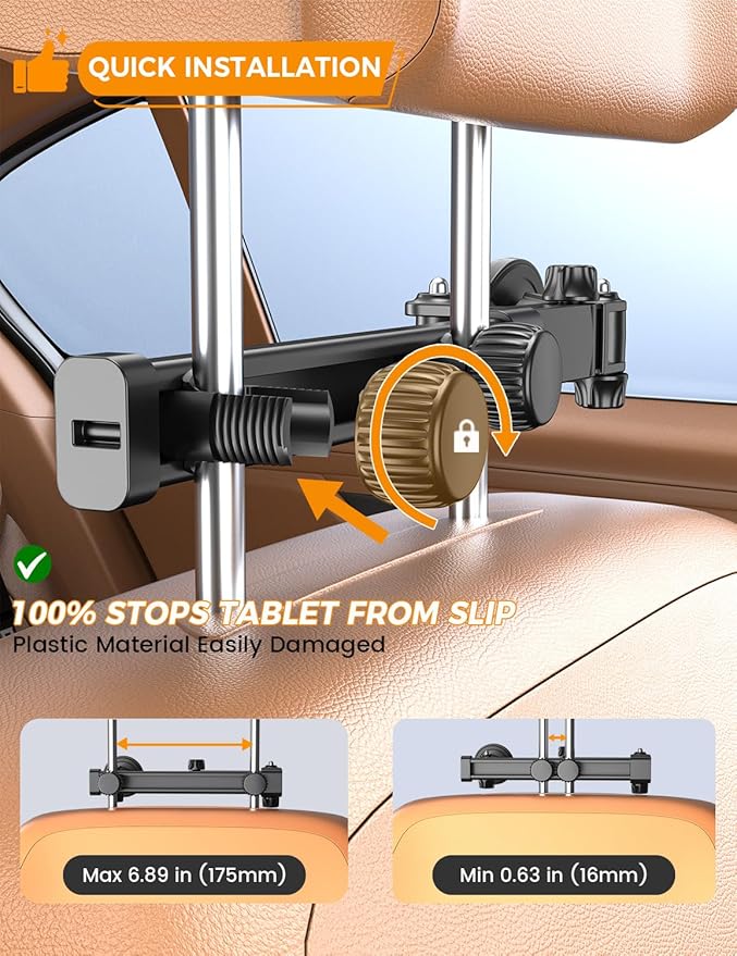 OHLPRO Magnetic Headrest Car Tablet Mount with Foldable Telescopic Arm for iPad Car Holder Back Seat Road Trip Essentials for Kids, Fit for Magsafe Phone iPad Galaxy Tab Tablet Kindle Surface Fire HD