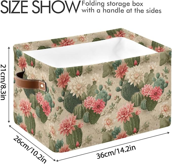 Aslsiy Storage Basket Cute Cactus Print Pattern Nursery Bins Baby Box Canvas Clothes Shelf Basket Laundry Hamper Gift Baskets for Home Closet 1 Pcs