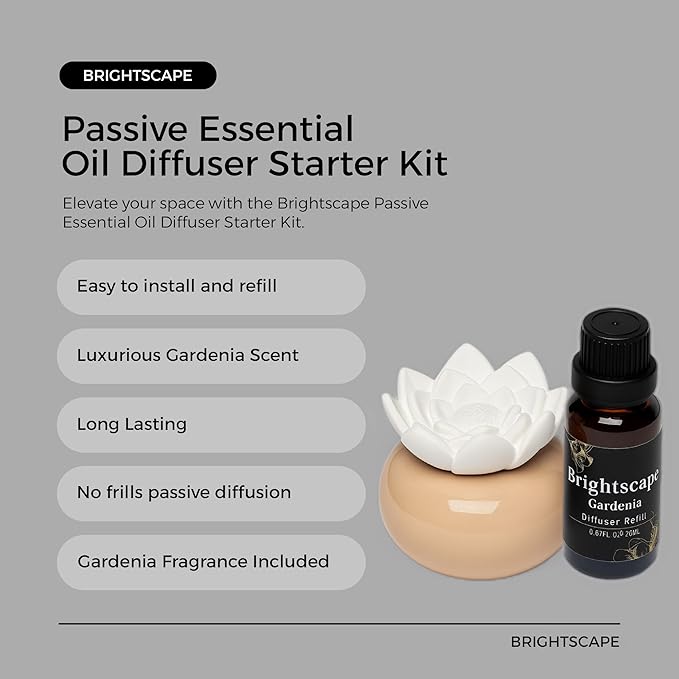 ScentFlow Passive Aroma Diffuser Starter Kit - Essential Oil Diffuser for Home Fragrance, Aromatherapy, & Luxury Scent Diffusion, Refillable Eco-Friendly, Includes 0.67 fl oz Gardenia Oil