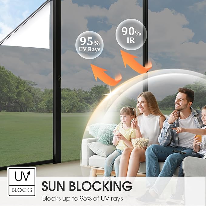 Window Film Privacy One Way Window Tint for Home Reflective See Out not in Light Heat Blocking for Doors and Windows(Silver 23.6X118.1)