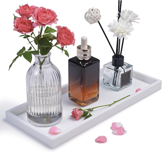 Bloss Counter Tray Set for Bathroom/Kitchen - 11.8" Silicone Tray for Kitchen Countertop, Soap and Sponge Holder, Bathroom Vanity Tray for Perfume, Jewelry, Candle, Key Tray