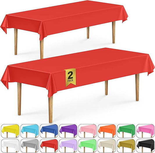 DecorRack 2 Rectangular Tablecloths BPA-Free Plastic, 54 x 108 inch, Dining Table Cloth, Rectangle Table Cover for Parties, Picnic, Camping and Outdoor, Disposable or Reusable, Red (2 Pack)