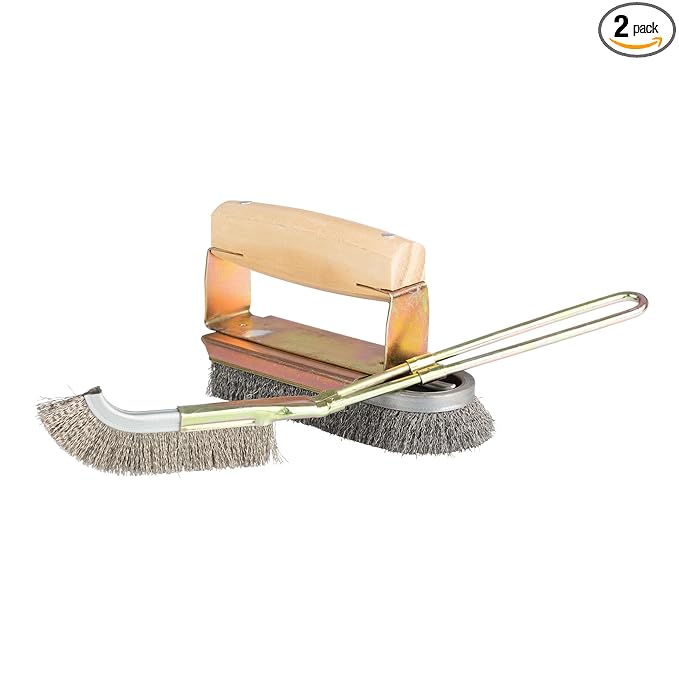 BBQ Grill Brush Set - Large and Small Detailing Grill Cleaner with Stainless Steel Wire Brush BBQ Scrubber Bristles and Ergonomic Handles - Grilling Accessories for Dad by Kings County Tools