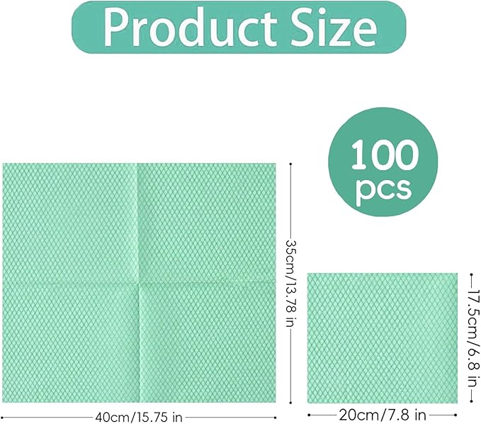Disposable Dish Cloths Heavy Duty Disposable Cleaning Cloths for Kitchen Multi-Purpose Green Dish Rags 100 Count/Pack