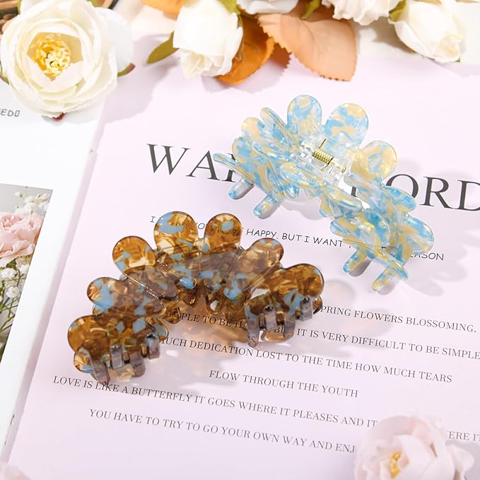 2 Pack Hair Claw Clips Women Large Tortoise Hair Clip French Design Barrettes Celluloid Leopard Print Accessories Jaw Clips for Thick Hair