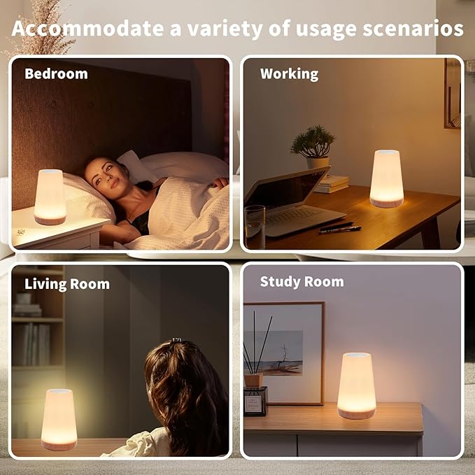 2 Pack LED Night Light,13 RGB Colors & 5 Brightness, USB Rechargeable Touch Lamp, Portable Lamp for Baby, Bedroom, Living Room