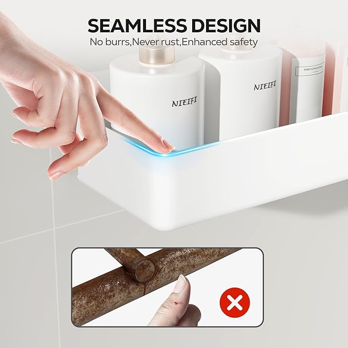 Nieifi Adhesive Wall Shelf, Shower Shelves, Shower Organizer for Bathroom Organization (White, 3 pieces)