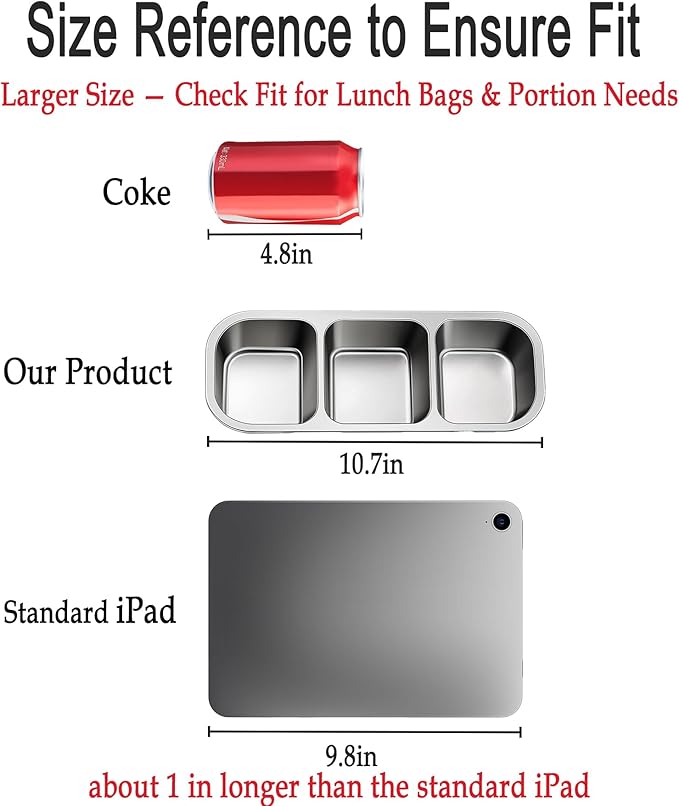 KTKUDY 3 Pack Stainless Steel Snack Containers for Kids & Adults - Leak-Proof 3-Compartment Stackable Snack Lunch Boxes for Daycare, School, Work & Travel