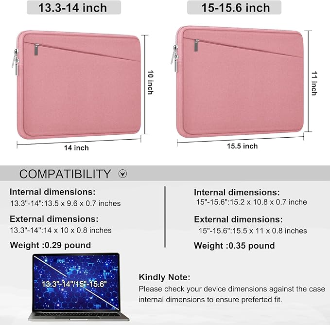 15.6 inch Laptop Case, Slim Computer Carrying Bag Protective Cover Briefcase with Front Pocket, Durable Laptop Sleeve for 15-16 Inch HP, Dell, Lenovo, Asus- Red Pink
