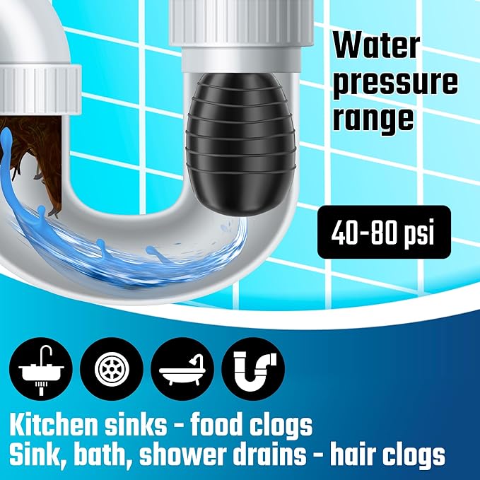 DURATECH Drain Bladder, Large Drain Cleaning Bladder, Fits 4" to 6" Drain Pipes, Unclogs Stubborn Blockages in Kitchen Sinks, bathtubs, Showers, and Main drains