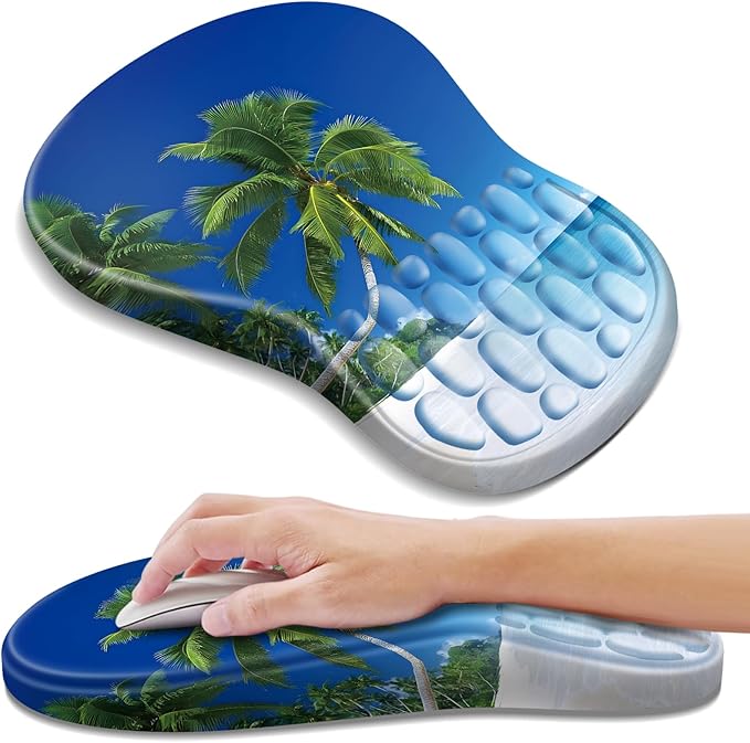 YIWEI Ergonomic Mouse Pad with Wrist Rest - Comfortable Office Mousepad with Memory Foam Wrist Support for Carpal Tunnel Relief, Mouse Pads with Non-Slip Base for Gaming and Home (Beach-3)