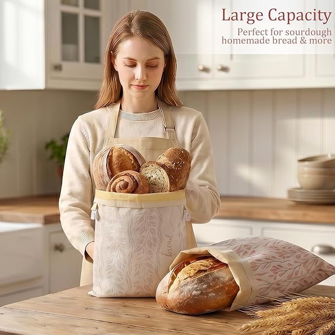 2 Pack Beeswax Sourdough Bread Bags, Large capacity 13x17'' for Homemade, Reusable Organic Beeswax Linen Cotton Bread Storage Bag with Lock Closure, Keeps Fresh, Homesteading Essentials